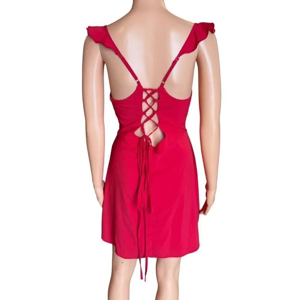 Princess Polly Landon Mini Dress 10 Red Corset Party Date Ruffle Boho Coquette